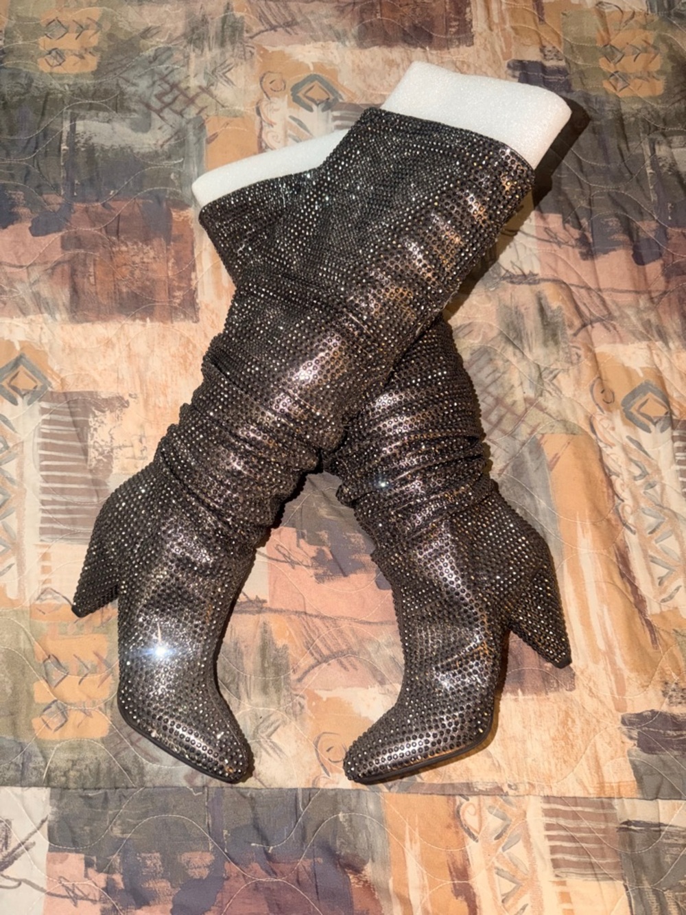 INC International Concepts Black Rhinestone Over-the-Knee Stiletto Boots